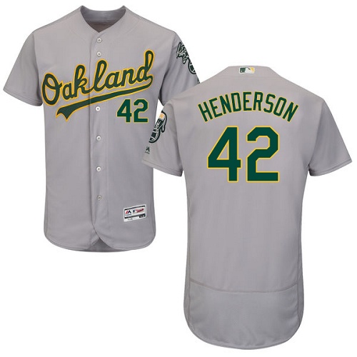 Athletics #42 Dave Henderson Grey Flexbase Authentic Collection Stitched MLB Jersey - Click Image to Close